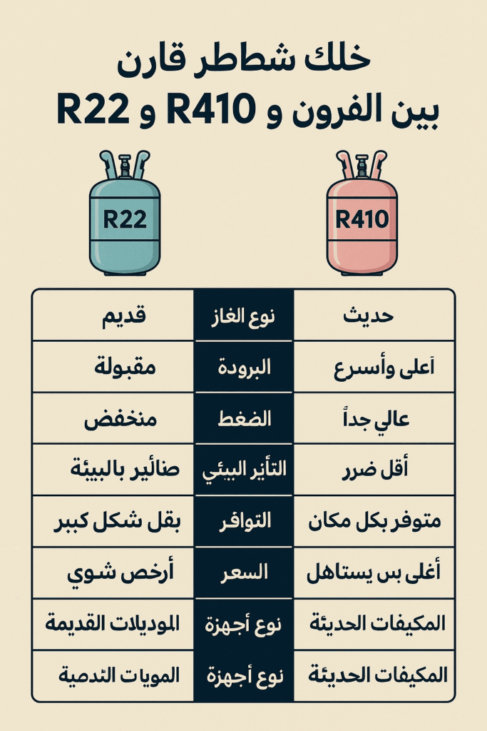 خليك شاطر قارن بين الفريون R22 و R410